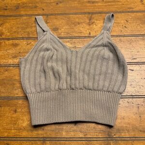 Streetwear Society Knit Crop Top Tank V Neck‎ Ribbed Tan XS